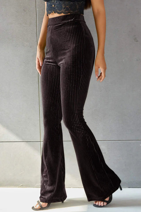 'Ruth' Ribbed High Waist Flare Pants - Celes Fashion